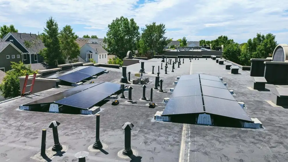 High-efficiency commercial solar panels in Larkspur on a flat roof
