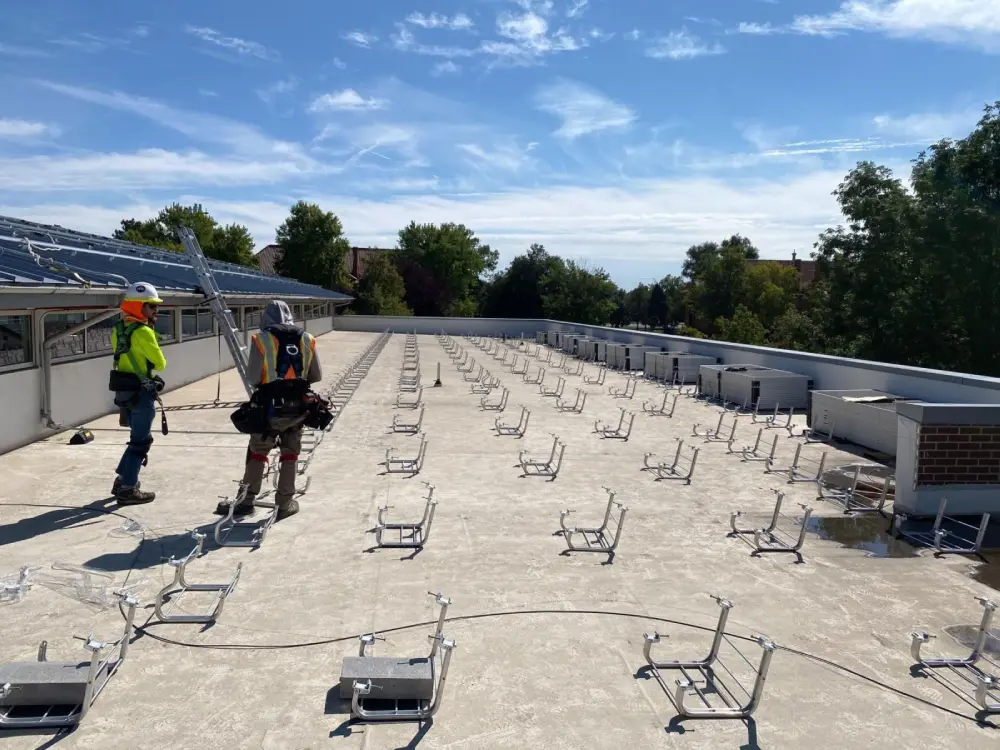 Rooftop solar array on a commercial building designed for energy savings